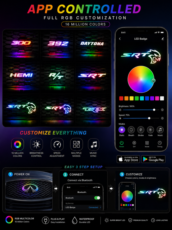 LED RGB SRT HELLCAT BADGE & MORE